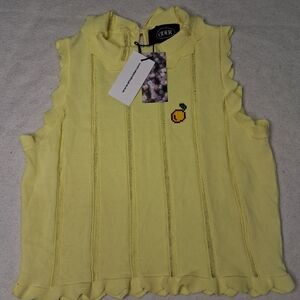 Cider Yellow Sleeveless Top with Lemon Embroidery